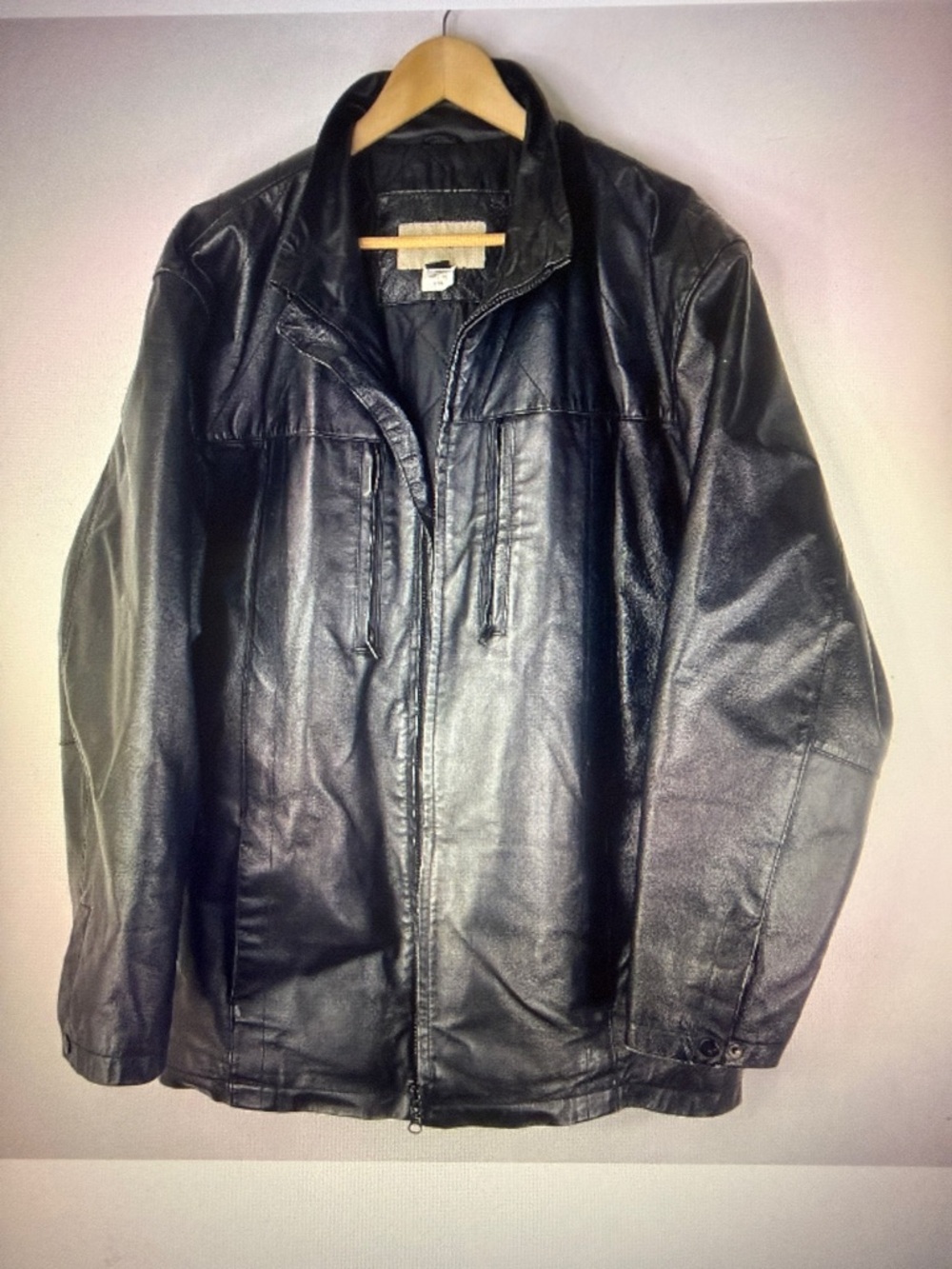 Retreat Men Leather Coat Jacket Lined Long Black Size L (44)